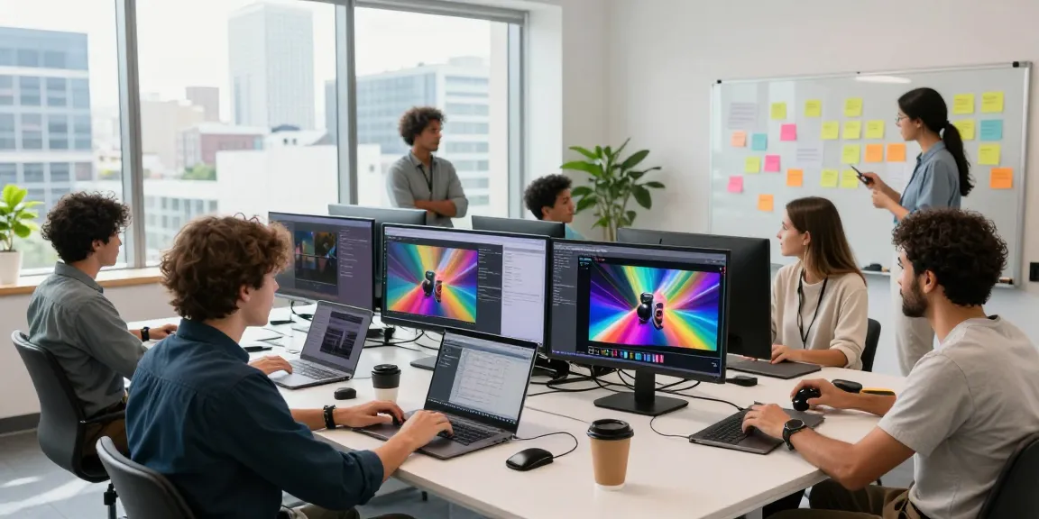 Creative team collaborating on ai seedance 2.0 video generation in a vibrant workspace.