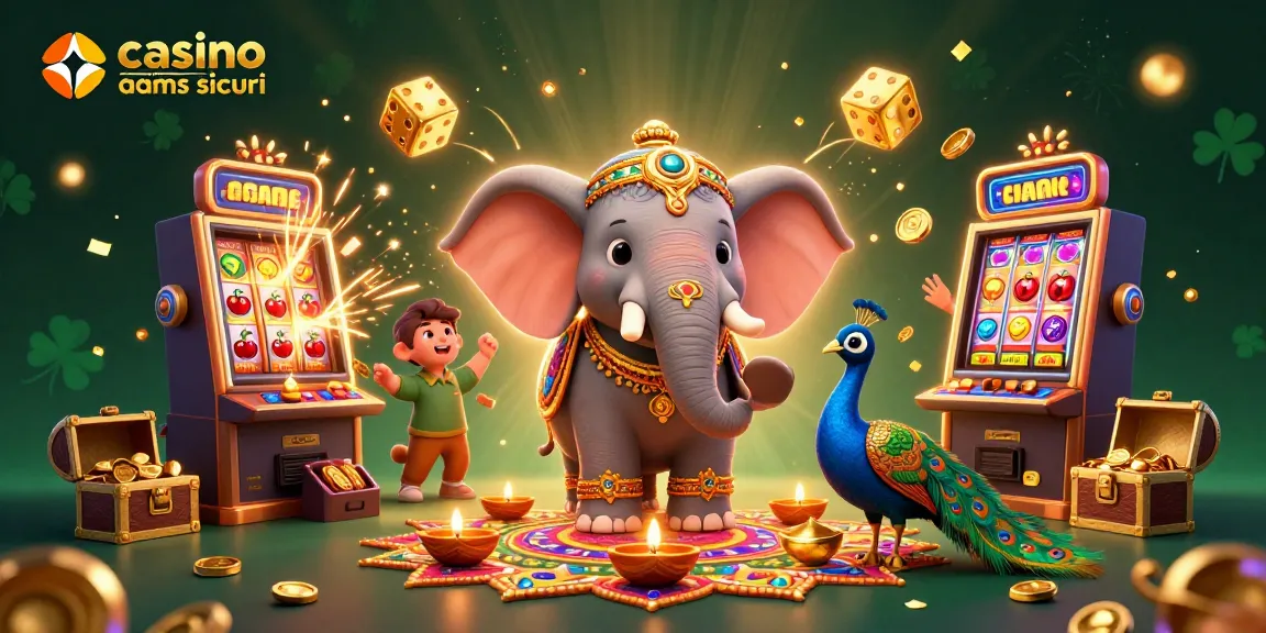 Vivi l'emozione dei casino non AAMS sicuri con colori vivaci, simboli celebri e l'eccitazione del jackpot in questa illustrazione digitale 3D.