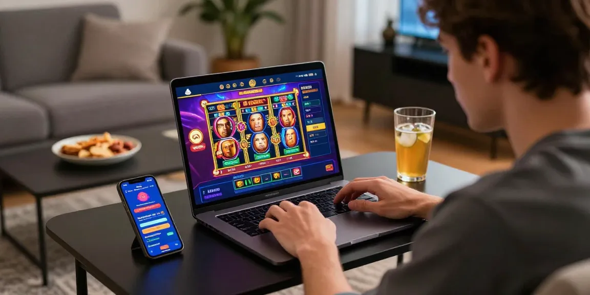 Engaging gambling experience on KK55 platform with vibrant game graphics and a cozy setting.