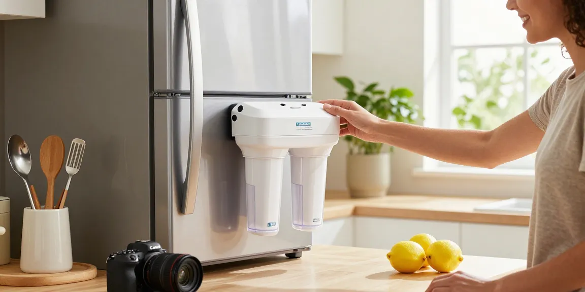 Replacing the Waterdrop Plus XWF Replacement for GE® XWF water filter in a bright home kitchen.