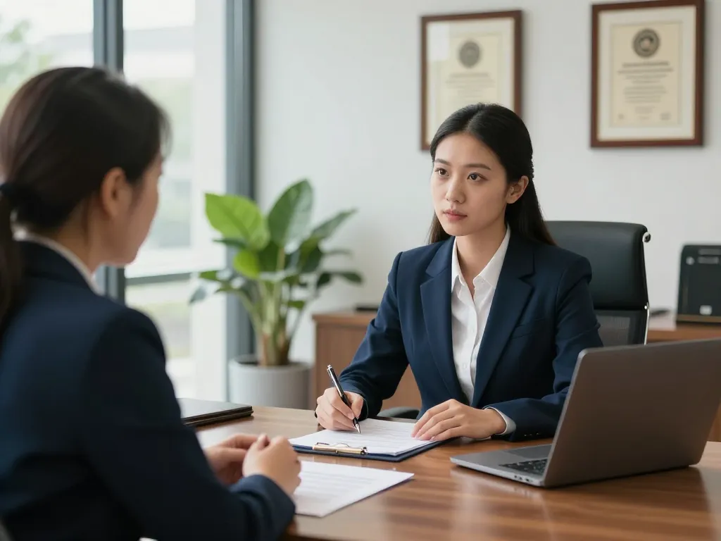 Alexandria Personal Injury Lawyer consulting with a client in a modern law office, discussing legal options with supportive atmosphere.