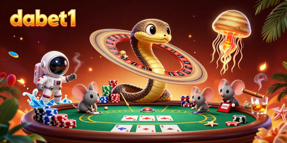 Engage with dabet1's thrilling cosmic casino scene featuring adventurous astronaut mice and a roulette wheel!