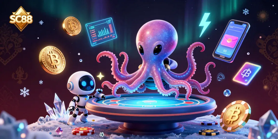 Play and win big at SC88 as the alien octopus dealer manages an exciting holographic poker game.