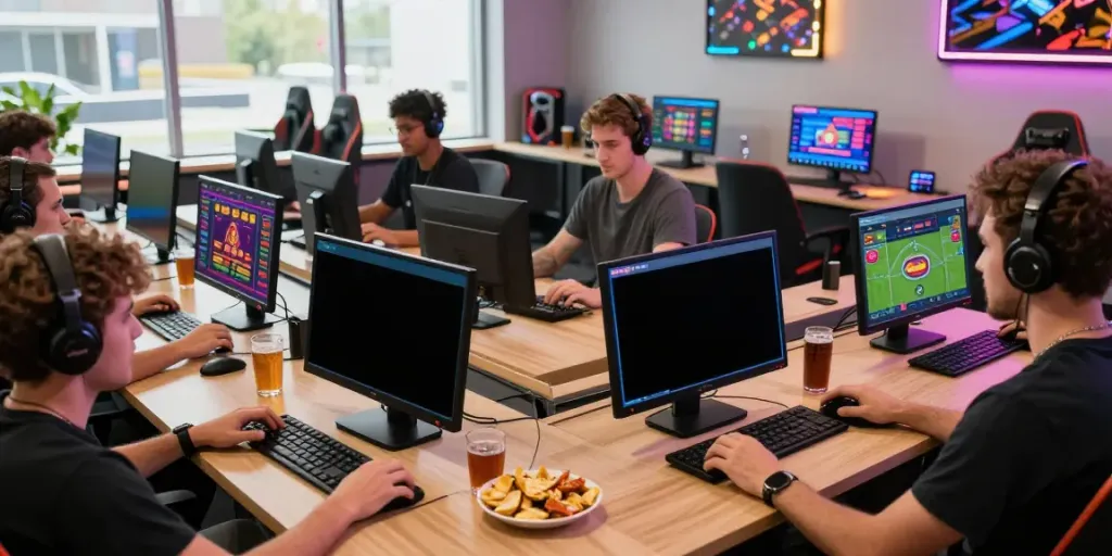 Players enjoying online gaming and betting at https://da88z.net/ in a vibrant, modern setting.