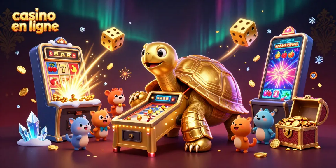 Jouez au casino en ligne avec des machines à sous, un coffre au trésor et une tortue 3D amusante.
