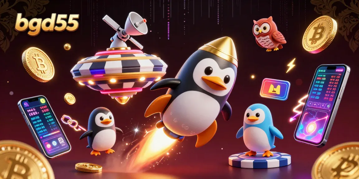 Engage with bgd55's incredible casino experiences while the golden penguin navigates the cosmic gaming realm.