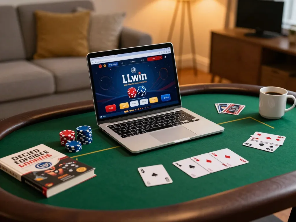Experience strategic gaming with LLwin, showcasing an online poker session at a stylish home setup.