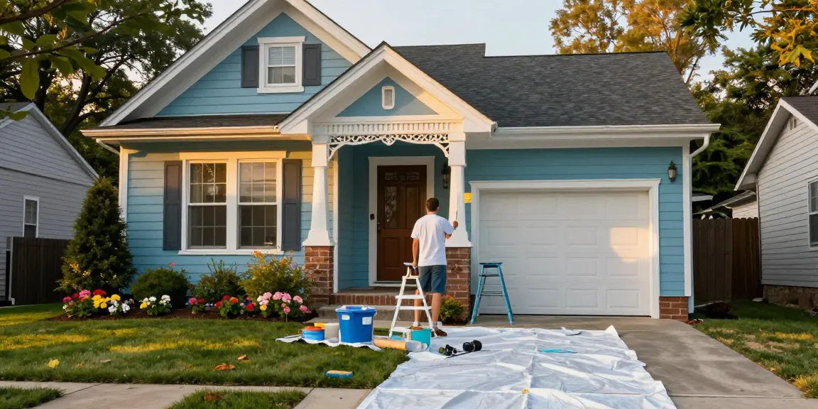 Painters in Davidson County TN applying vibrant paint to a charming Nashville home with detailed craftsmanship.