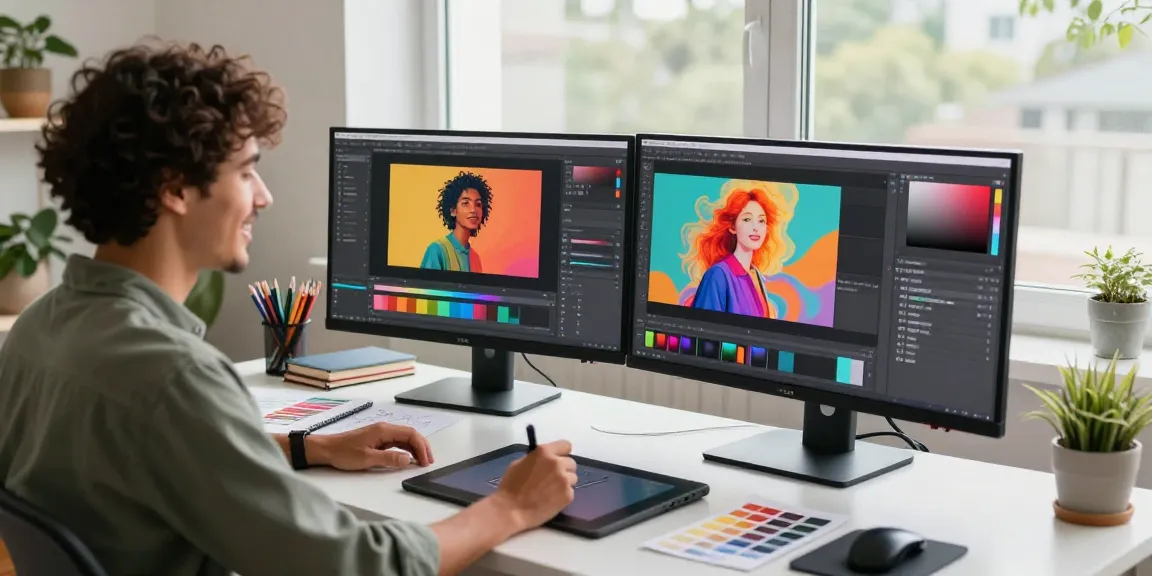 Creative workspace featuring the Nano Banana 2 image editing software with a designer working on vibrant AI-generated images.