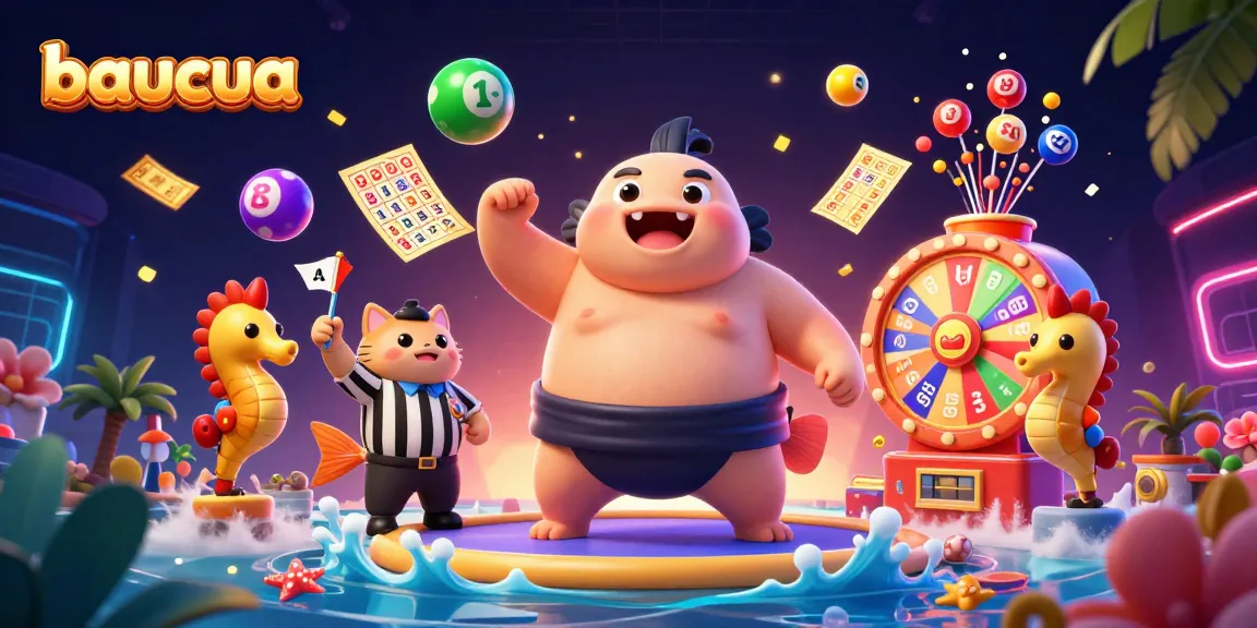 Baucua players immerse in a vibrant lottery scene with colorful elements, enhancing their entertainment experience.