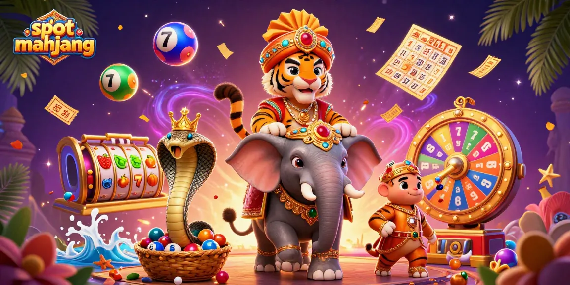Engage with slot mahjong in a vibrant casino scene featuring majestic characters and dynamic elements.
