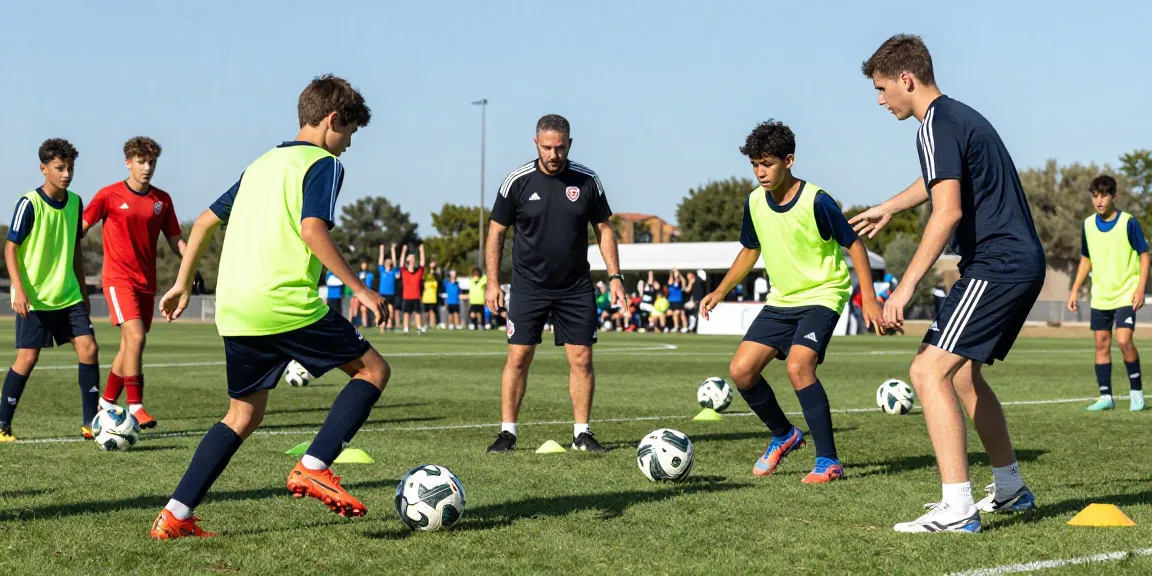 Hochwertiger Matchball Fußball wird von jungen Spielern im Training verwendet.