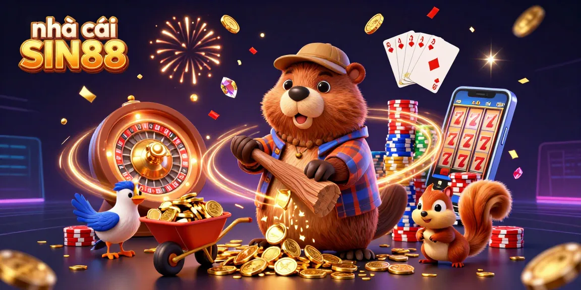 Experience the excitement of nhà cái SIN88 with gold coins raining from a tree and animated gaming elements.
