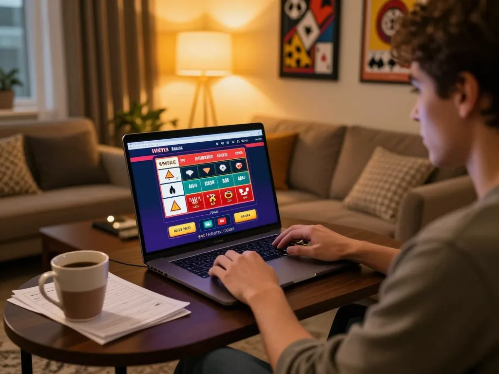 A person engaging with a white label casino on a laptop, creating a cozy home gaming atmosphere.
