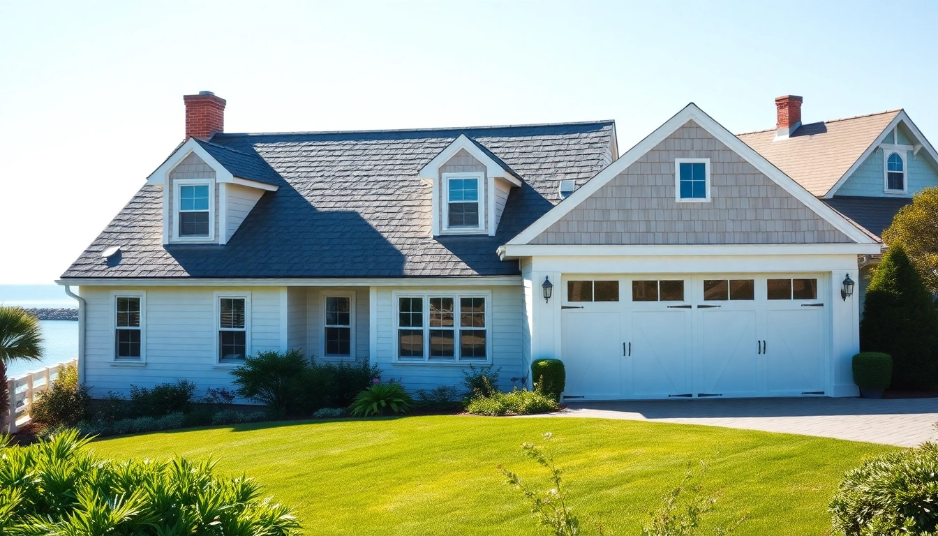 Showcasing a beautiful Cape Cod home with an attached garage amid a coastal setting.