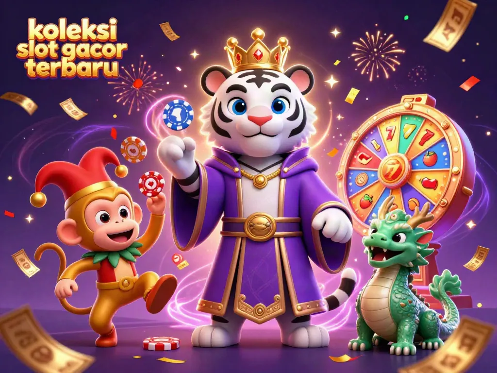 Koleksi slot gacor terbaru menampilkan harimau putih dan monyet meme pertunjukan di kasino yang megah.