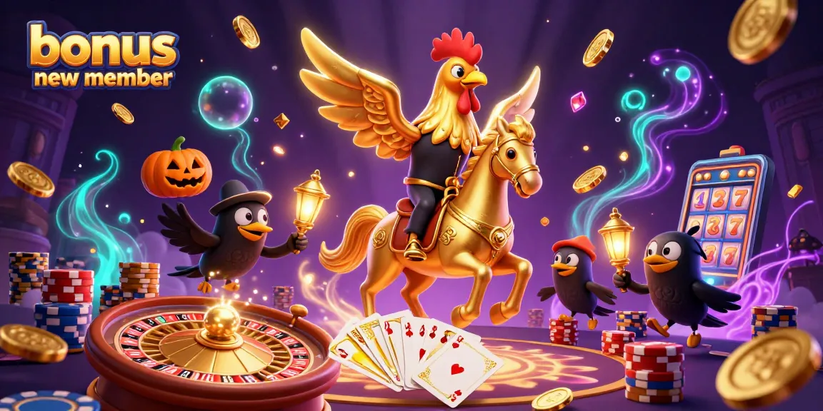 Engage with exciting bonuses as a new member in a vibrant casino scene featuring a golden rooster.