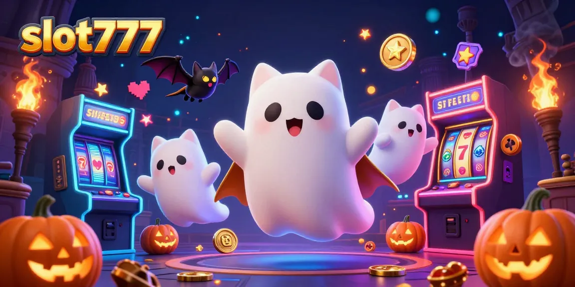 Experience the excitement of slot777 with a ghostly cat and a bat in a thrilling casino scene.