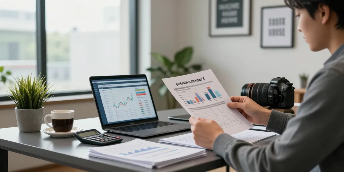 Business owner analyzing finances for a merchant cash advance in a modern office.