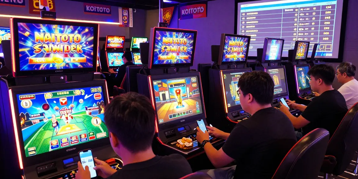 Players excitedly engaging with KOITOTO online slots in a vibrant digital casino atmosphere.