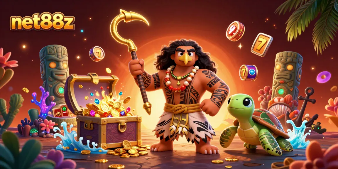net88z showcases an exciting casino scene with vibrant characters and treasure elements.