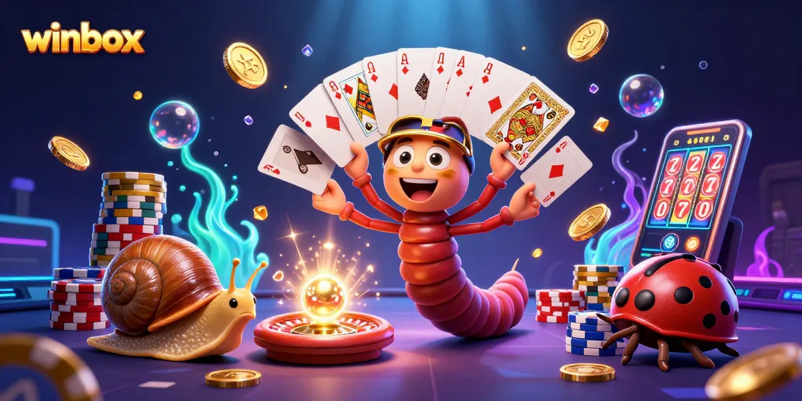 Engage in thrilling play at Winbox with a millipede dealer, snail high-roller, and animated casino elements.
