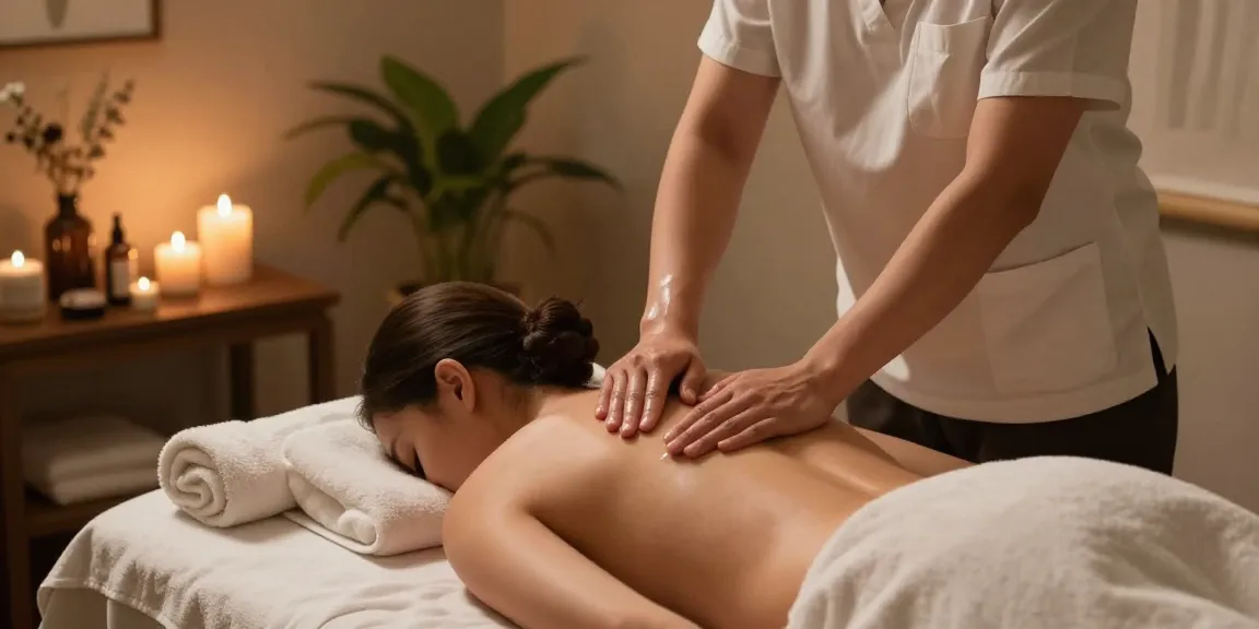두정동마사지에서 고객의 피로를 풀어주는 마사지 장면