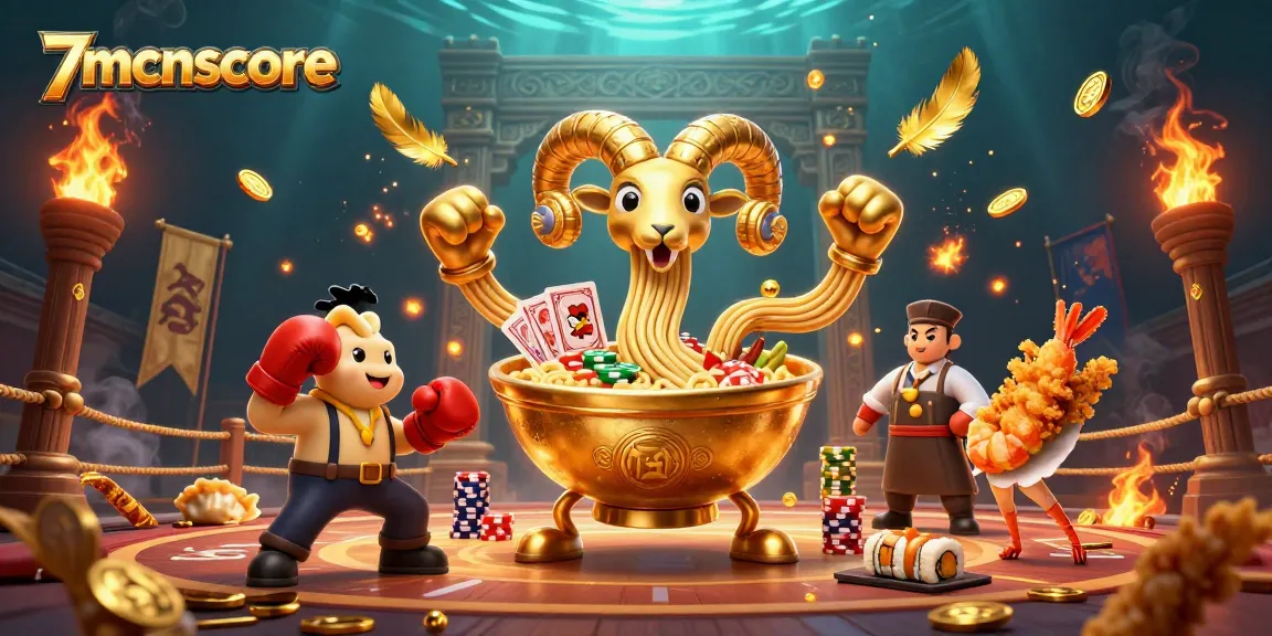 Experience thrilling action with 7mcnscore featuring dynamic cartoon characters in a vibrant casino scene.