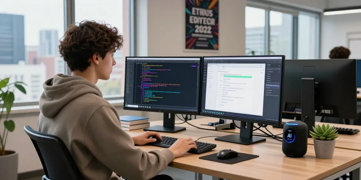 Software engineer working on ai gf chatbot design in modern tech workspace