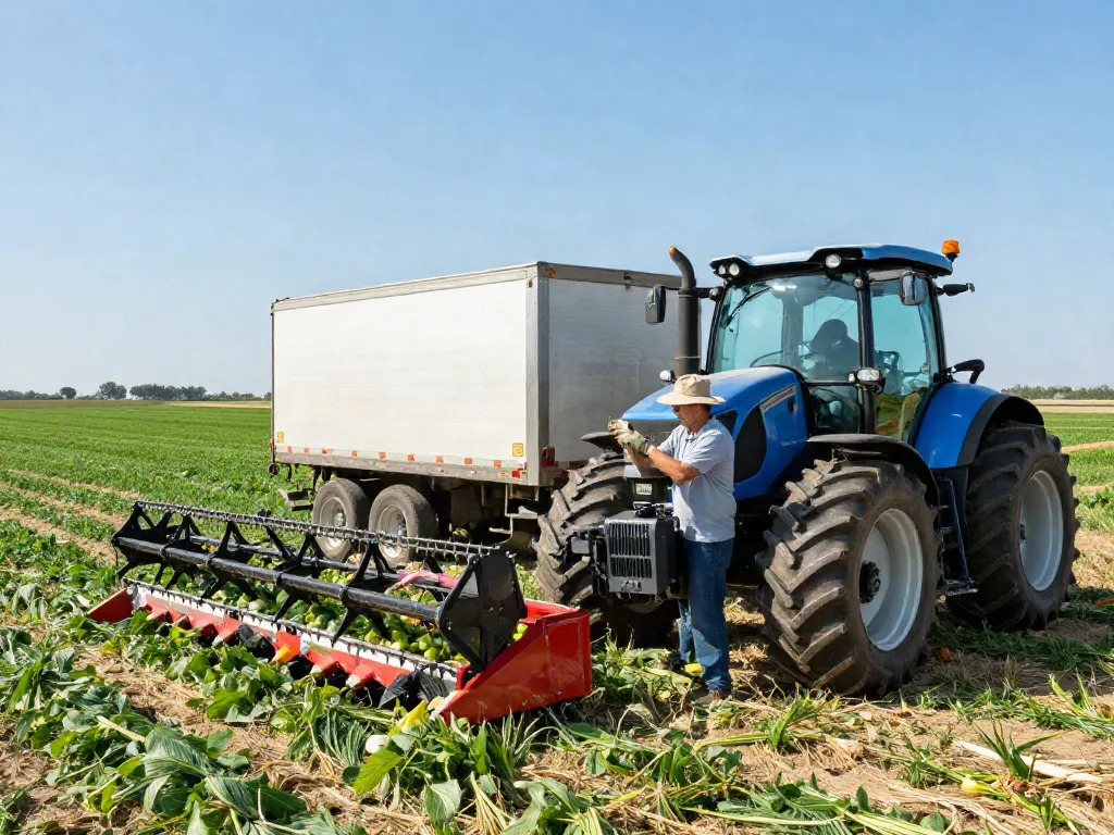 A farmer inspecting a new tractor during agricultural equipment financing in Brisbane, showcasing advanced farming technology.
