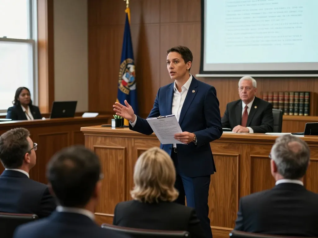 Tampa criminal defense lawyer passionately presenting in a courtroom, illustrating professional legal advocacy.