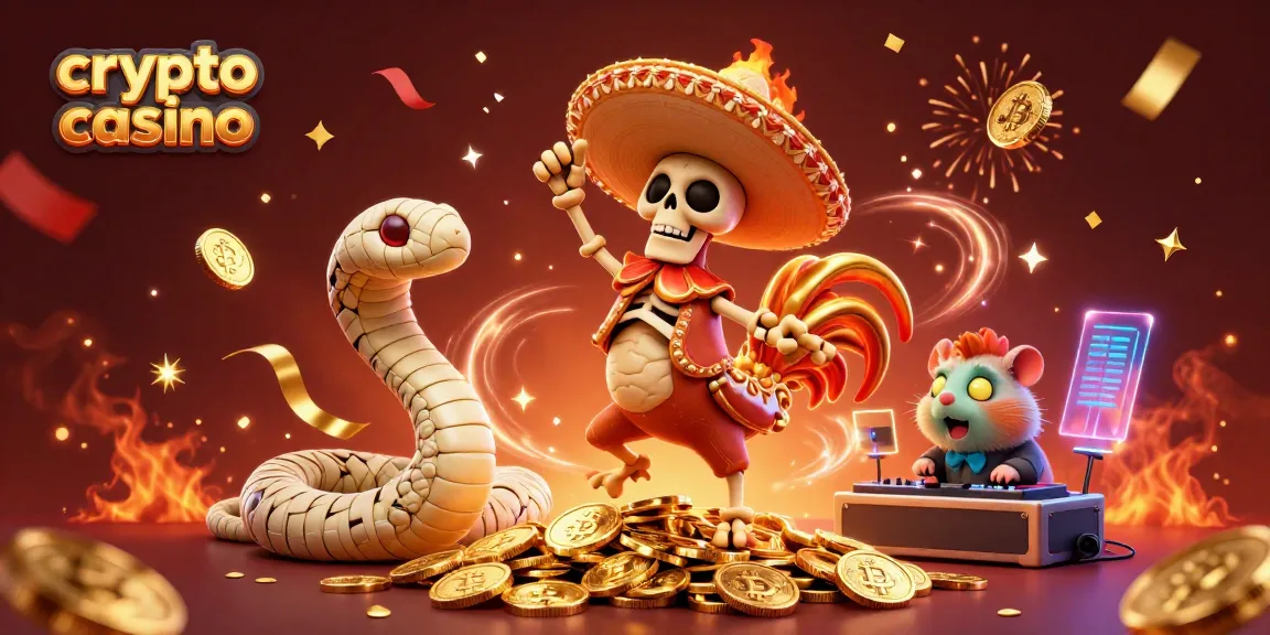Scopri il divertimento nei crypto casino con il nostro DJ hamster e un pollo mariachi sulla pila di monete dorate.