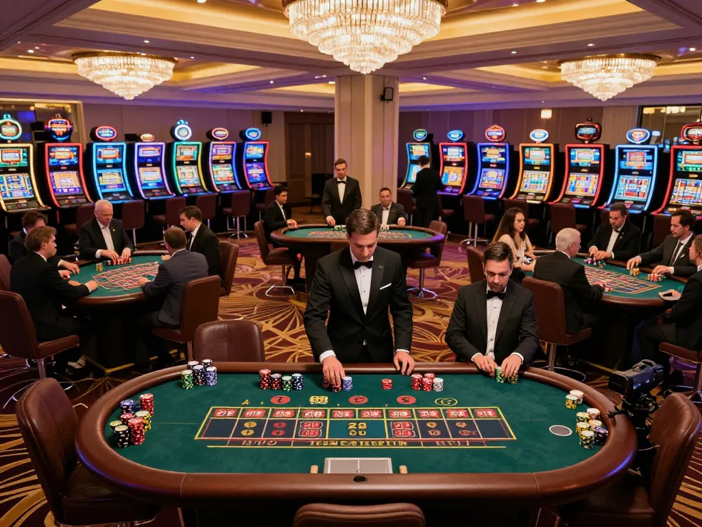 Players savoring the excitement at LC88 casino tables surrounded by vibrant gaming action.