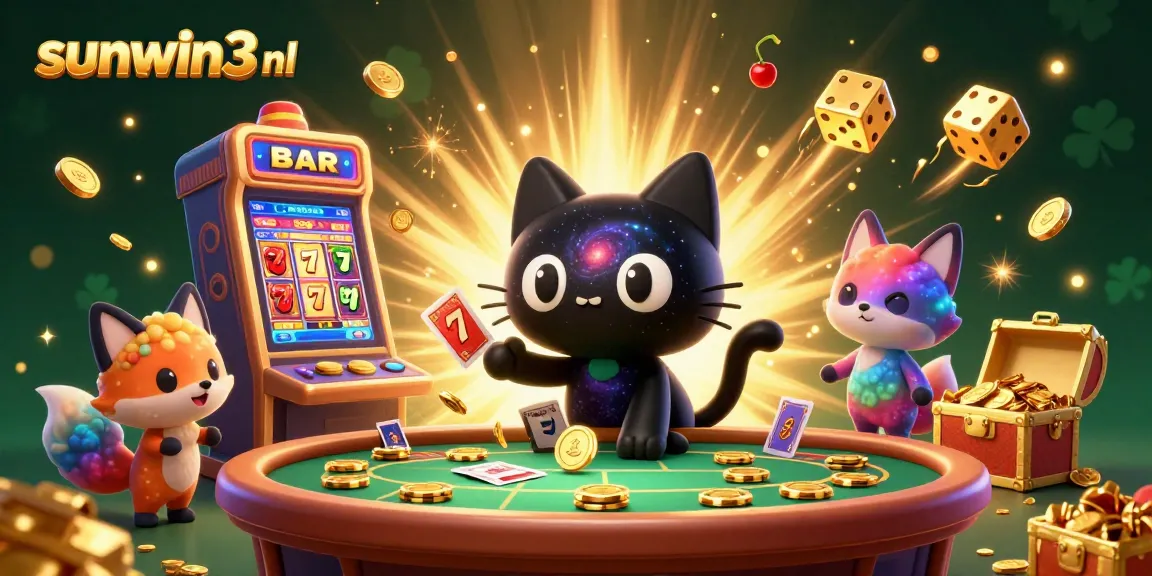Experience the cosmic casino adventure at sunwin3 nl with a black hole cat and game elements swirling around.