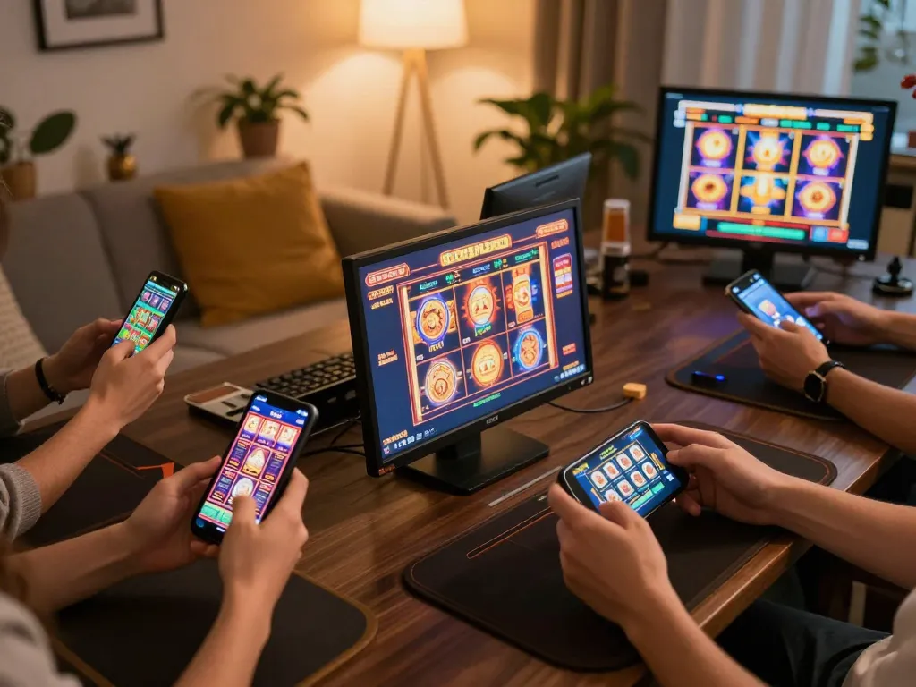Playing engaging slots not on gamstop while relaxing at home, showcasing mobile gaming experience.