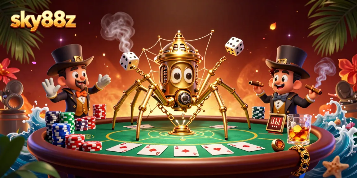 Experience exciting gameplay with sky88z as a steampunk spider weaves its poker web.