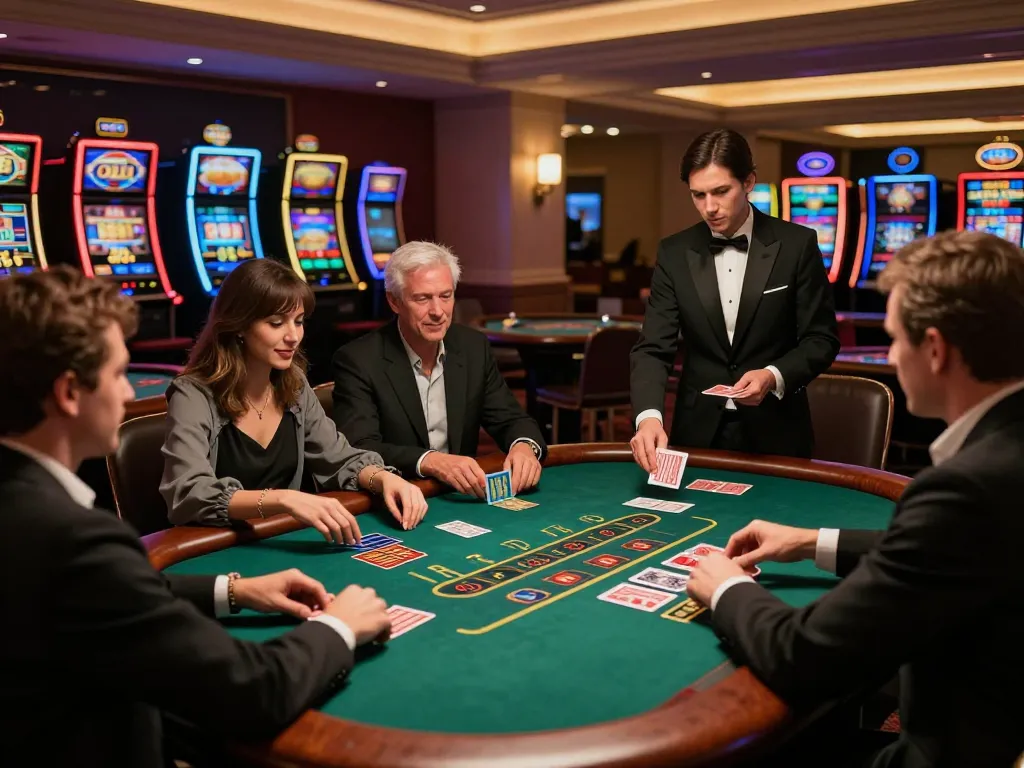 Players engaging at the TG88 blackjack table, excitement in the air as cards are dealt, luxurious casino atmosphere.
