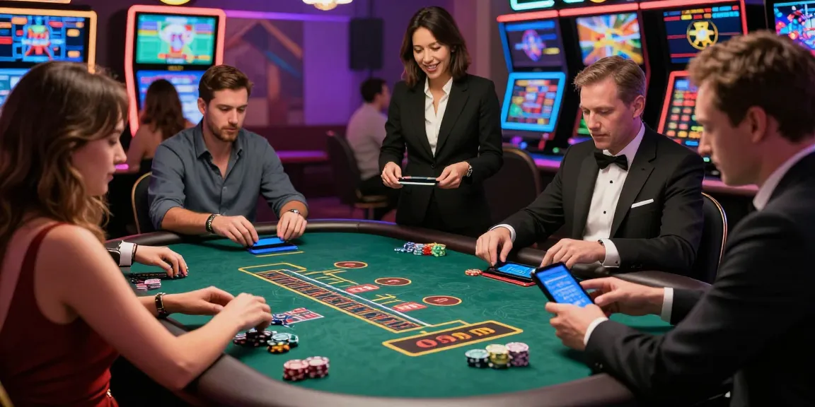 Exciting Baccarat Online game at a live casino with players and a dealer.
