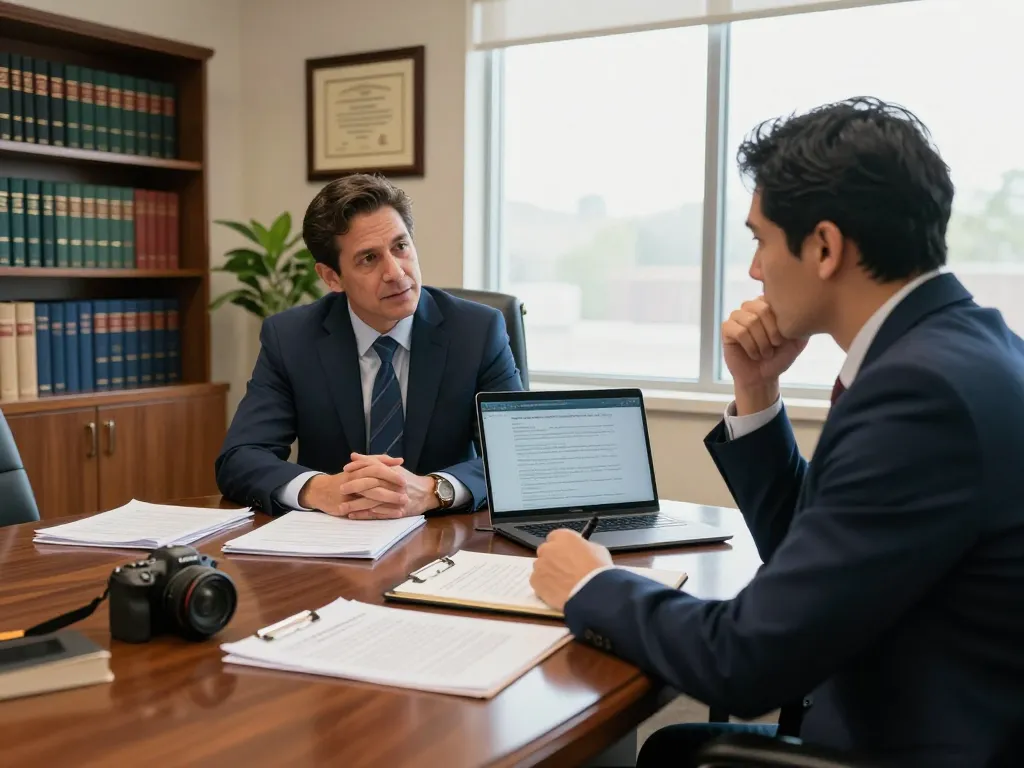 Orlando Personal Injury Lawyer consulting a client in a professional office setting, illustrating attentive legal support.