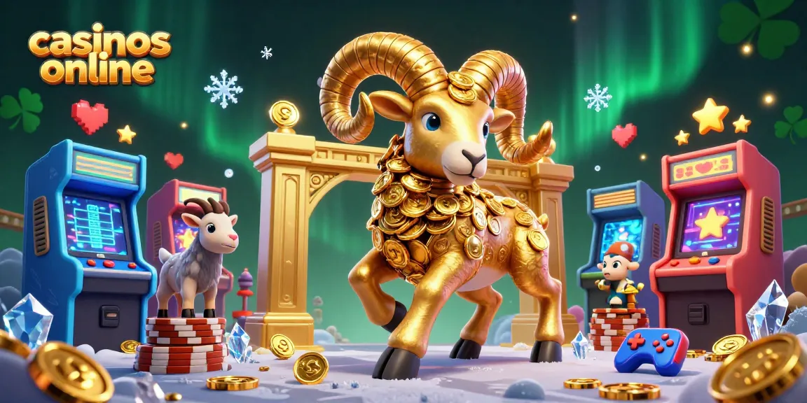 Disfruta de los casinos online con un carnero dorado y máquinas de juego brillantes en un entorno vibrante.