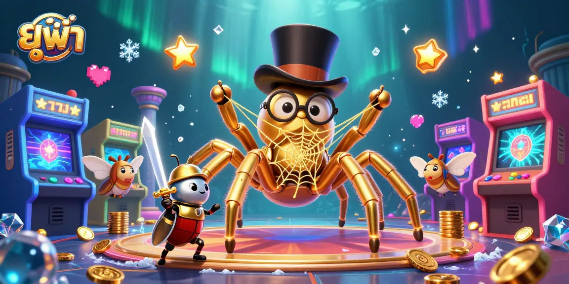Experience ยูฟ่า excitement with a golden tarantula and beetle knight in a colorful casino scene.