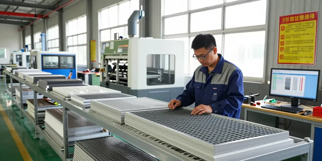 GRP Manufacturer quality inspection in advanced facility with technician examining products