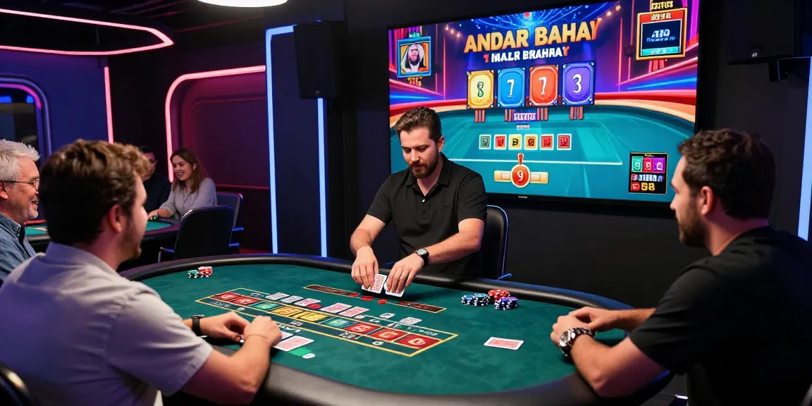 Engaging Andar Bahar casino game scene showcasing players, high-energy atmosphere, real dealer, and vibrant gaming interface.