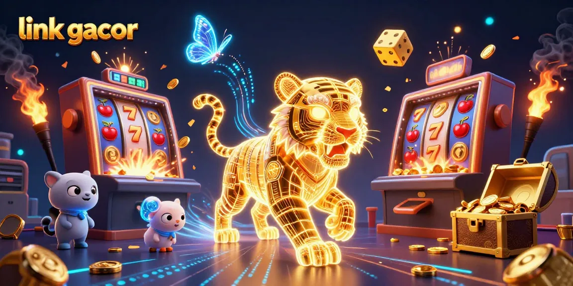 Experience the thrill of link gacor with a vibrant 3D casino illustration featuring a neon tiger and jackpot excitement.