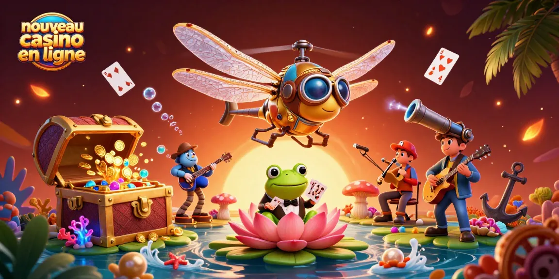Plongez dans l'univers du nouveau casino en ligne avec une illustration dynamique d'un pilote libellule et un croupier