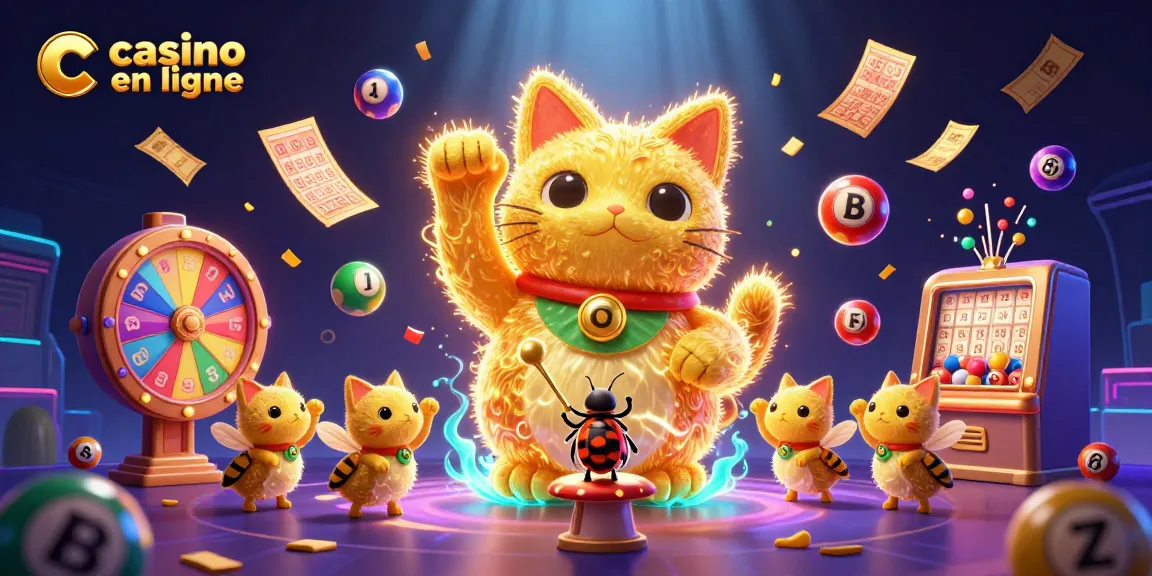 Découvrez le casino en ligne avec un chat porte-bonheur formé par des lucioles dorées animées.