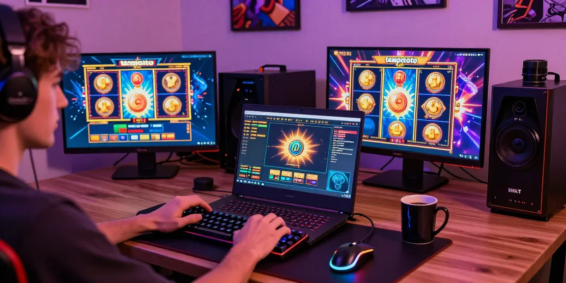 Dynamic gaming atmosphere featuring tempototo slot games and colorful interfaces.