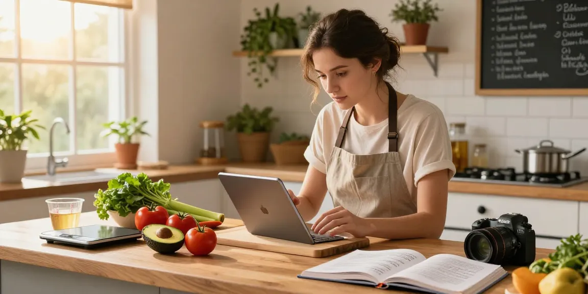 Using the best food tracker in a cozy kitchen for meal preparation
