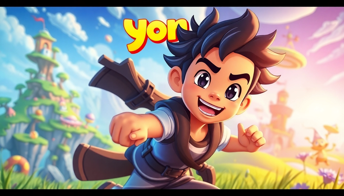 Experience the adventure of yono game with a vibrant illustrated avatar in a dynamic digital landscape.