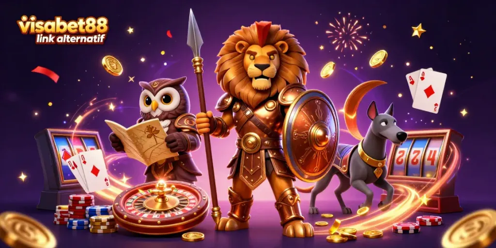 Spin the reels with visabet88 link alternatif surrounded by a dynamic casino scene packed with action.
